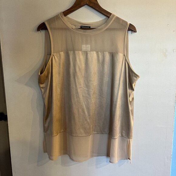CONRAD C COLLECTION Women's Gold Mixed Media Sheer Detail Sleeveless Top Size 16 - Picture 1 of 5